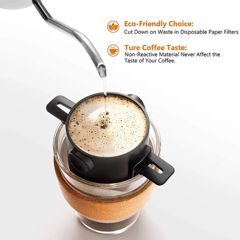 Portable Coffee Filter Reusable Funnel Tea Infuser Stainless Steel Drip Coffee Tea Dripper For Home Office Outdoor Trave