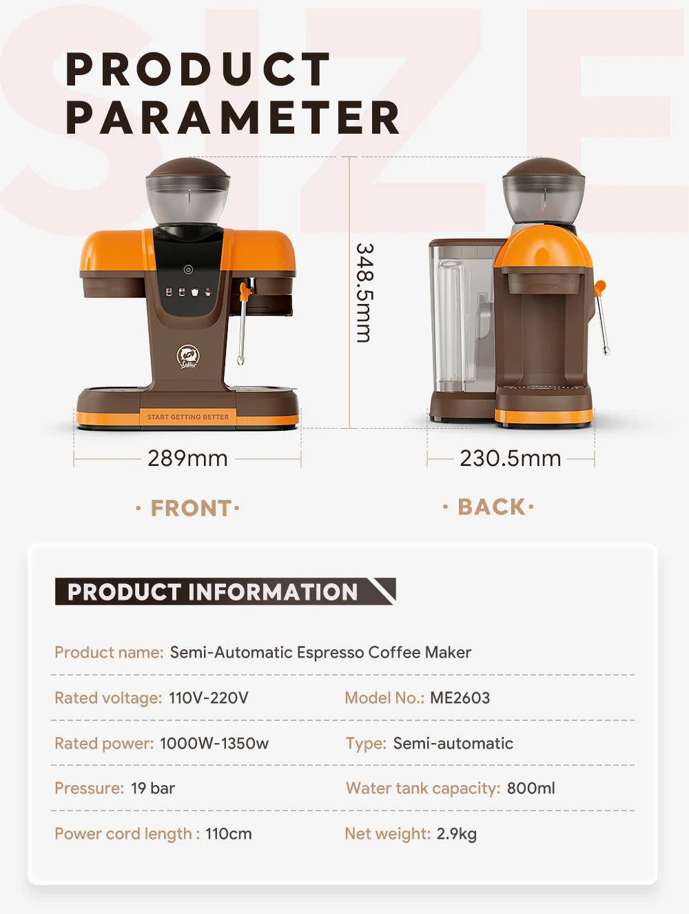 iCafilas Coffee Maker 19 Bar Semi Automatic Extraction Espresso Coffee Machine with Grinder Built In Steam milk coffee machine