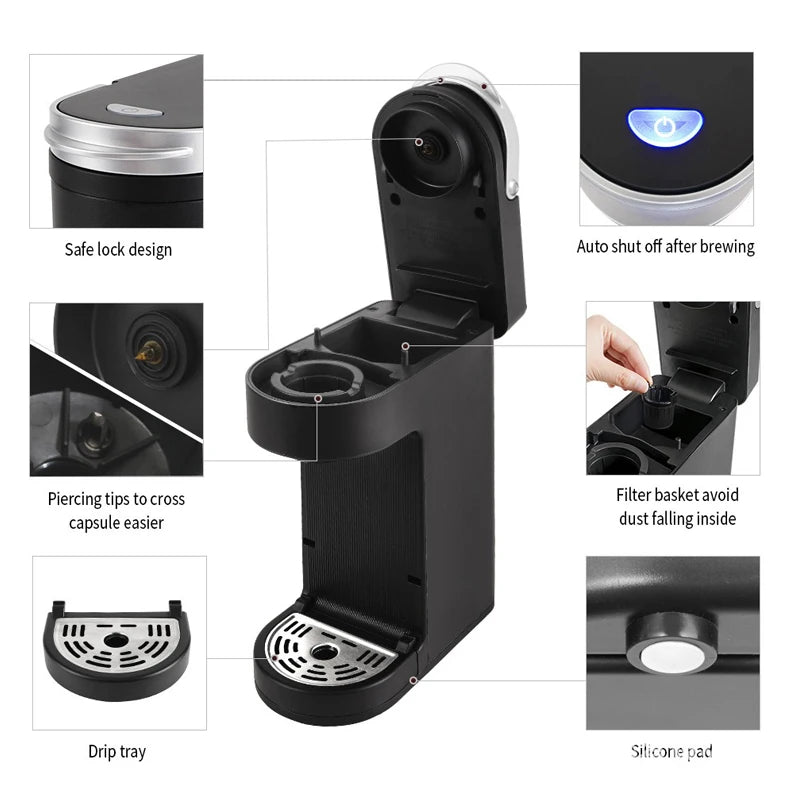 K‑Cup Capsule Coffee Machine, Single Serve Drip Coffee Maker, Portable Electric  Travel Coffee Machine EU/US Plug for Home Hotel