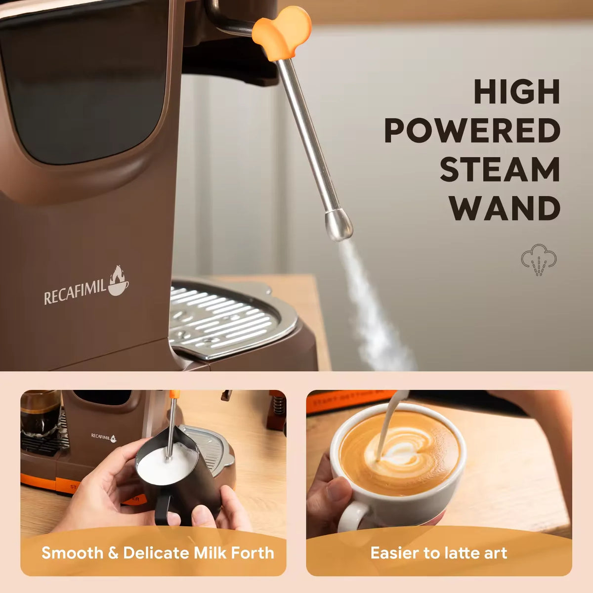 I Cafilas 19 Bar Semi Automatic Espresso Coffee Maker With Grinder Bean For Cappuccino and Latte Milk Frothing System Machine